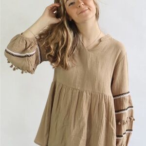 Polagram Bohemian Tan Blouse with Bell Sleeves